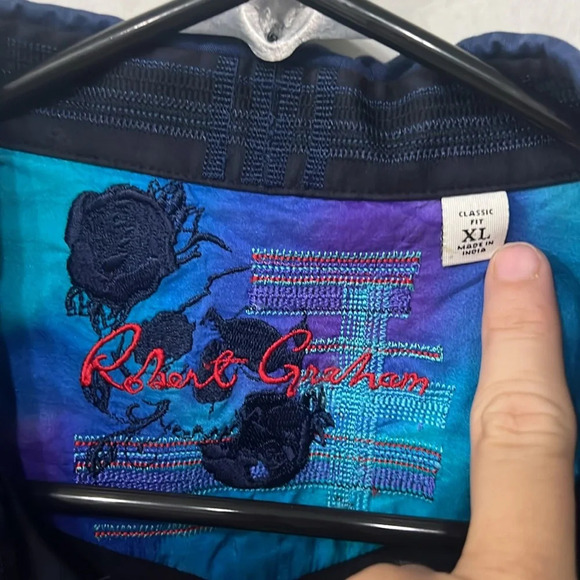 Robert Graham Mens Embroidered Button Down Navy Blue Black 100% Cotton Size XL - Picture 2 of 10